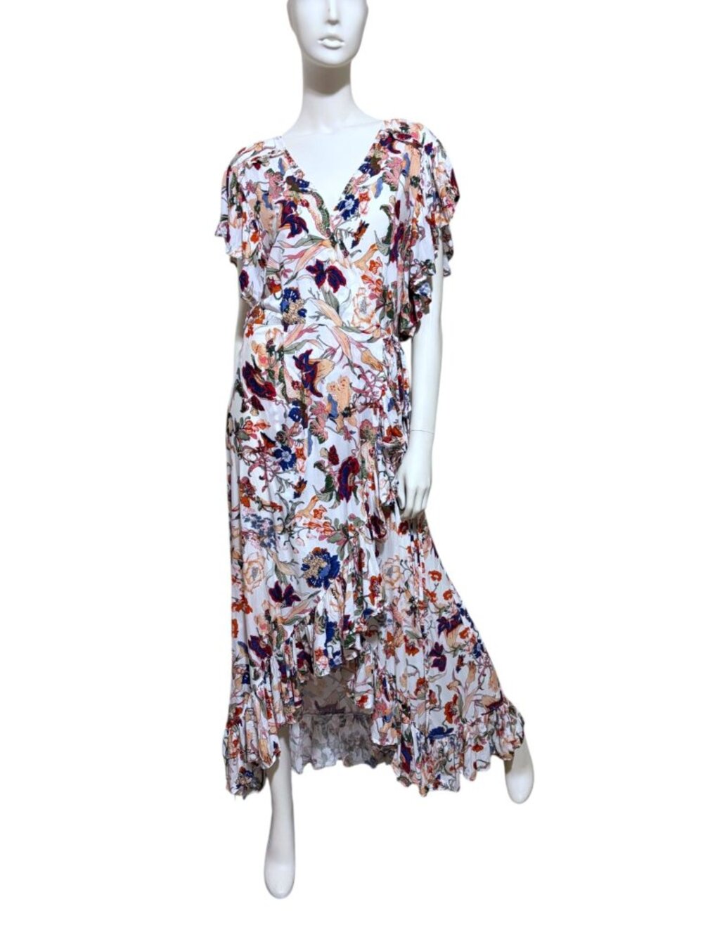 Bali Elf Asymmetric Sundress XXL Wrap Flutter Sleeves Ruffle Handmade Wedding - Picture 6 of 15